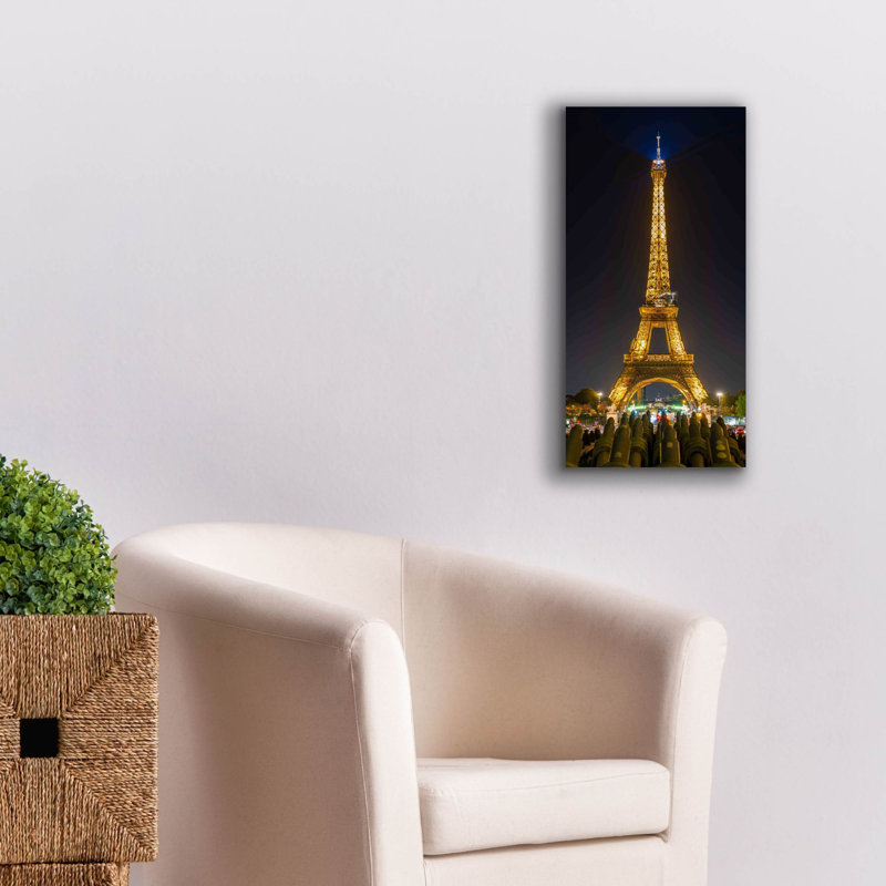 «Paris - Eiffel Tower At Night», art mural sur toile, H 24 po x l 12 po x P 0,75 po