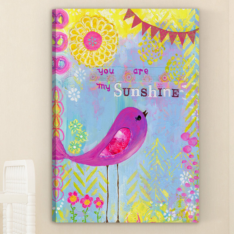 Sunshine Purple Bird Canvas Wall Art with Inspirational Quote
