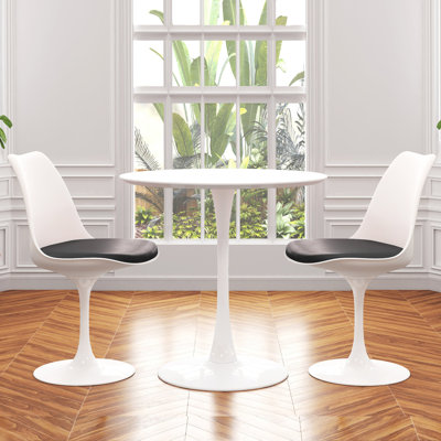 Modholic Tulip 36" Wood Top Dining Table & Set Of 2 Chairs, Black