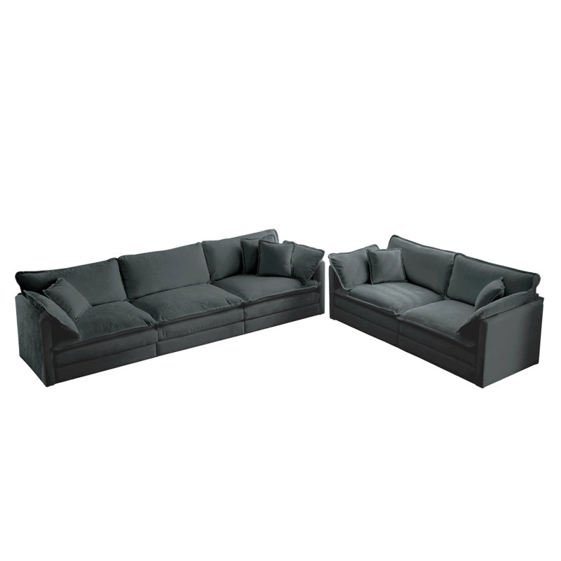 Sofa Set Of 2 Chenille Couch, 2+3 Seater Sofa Set Deep Seat Sofa, Modern Sofa Set For Living Room, Grey Chenille