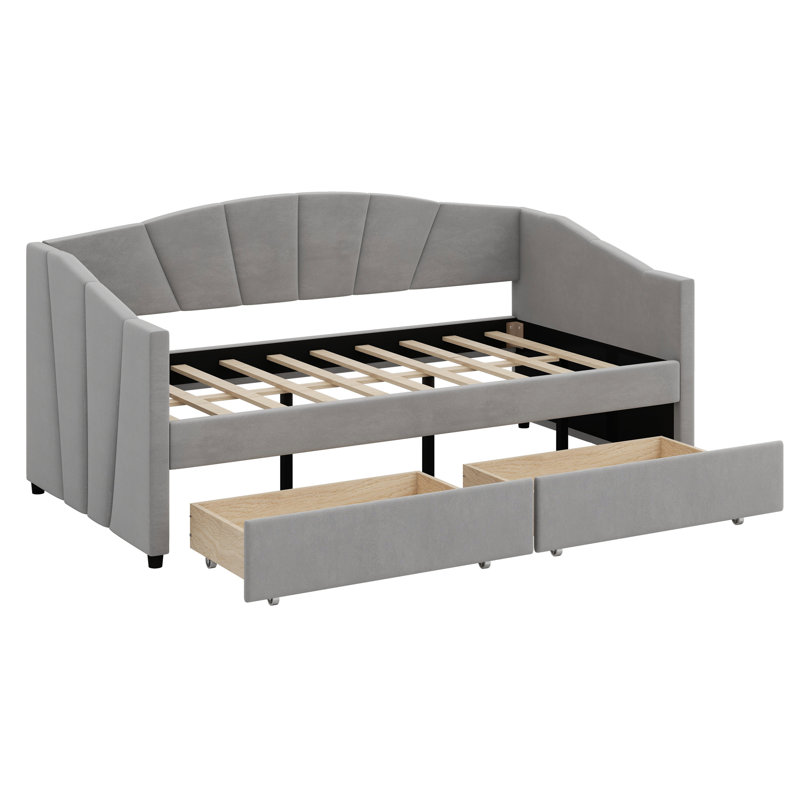 Upholstered Daybed With Two Drawers, Gray