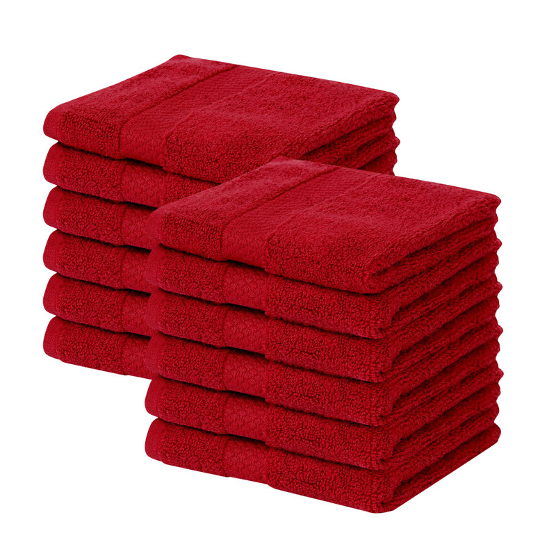 Splash 100% Cotton Zero Twist Washcloth Set, 550 GSM Soft Absorbent Cotton Washcloths & Face Towels for Bathroom, Spa & Daily Use, OEKO-TEX Certified, 12 Pack, Red