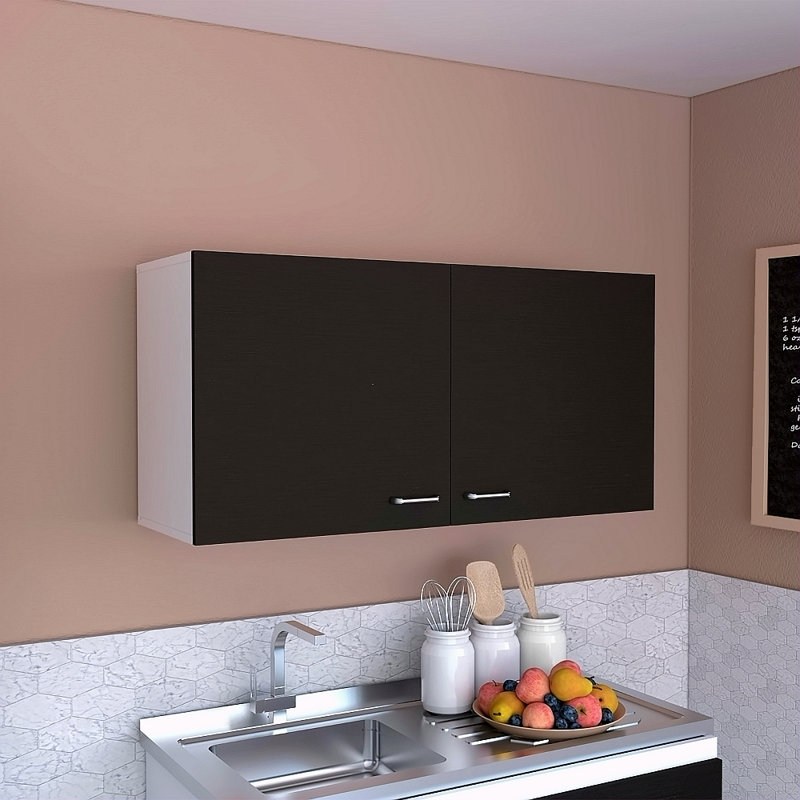 Armoire murale H 19 po, deux portes, deux tablettes internes, Noir