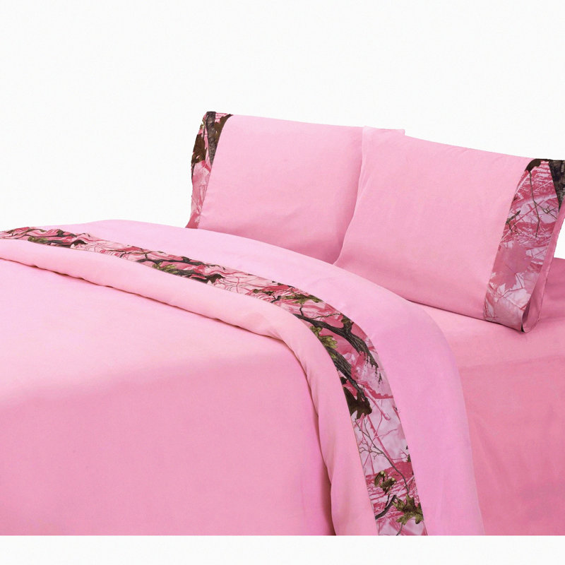 Leafy Oak Camo Pink Rustic 4-Piece Full Sheet Set