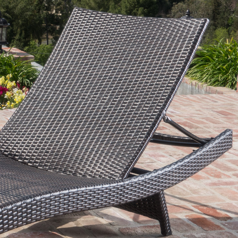 Brezza Outdoor Wicker Chaise Lounge Set with Table , Cushion Included, Beige, Brown