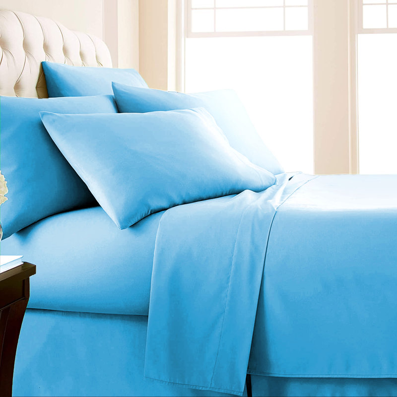 Microfiber Flatweave Sheet Set, Queen Sheet Set + 1 Fitted Sheet + 4 Pillowcases, Sky Blue