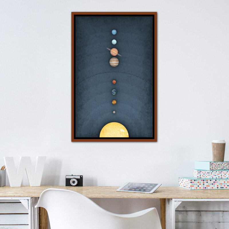 Système solaire II, art encadré, Toile classique avec cadre brun, H 26 po x l 18 po x 1,5 po
