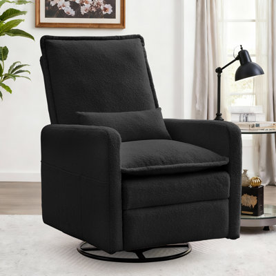 Recliner Chair, Swivel Recliners With Pillows, Small Rocker Recliner For Small Space, Manual Recliner With Side Pockets by Ebern Designs