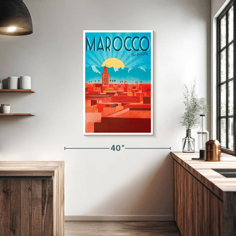 Affiche rétro de Marrakech, H 39 po x l 26 po