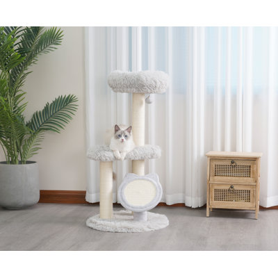 PetPals 37.5" Cozy Cat Tree with Cat Shaped Scratching Board