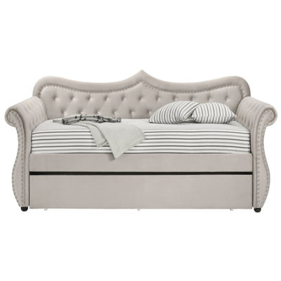 Lit de jour simple rembourré beige avec lit gigogne