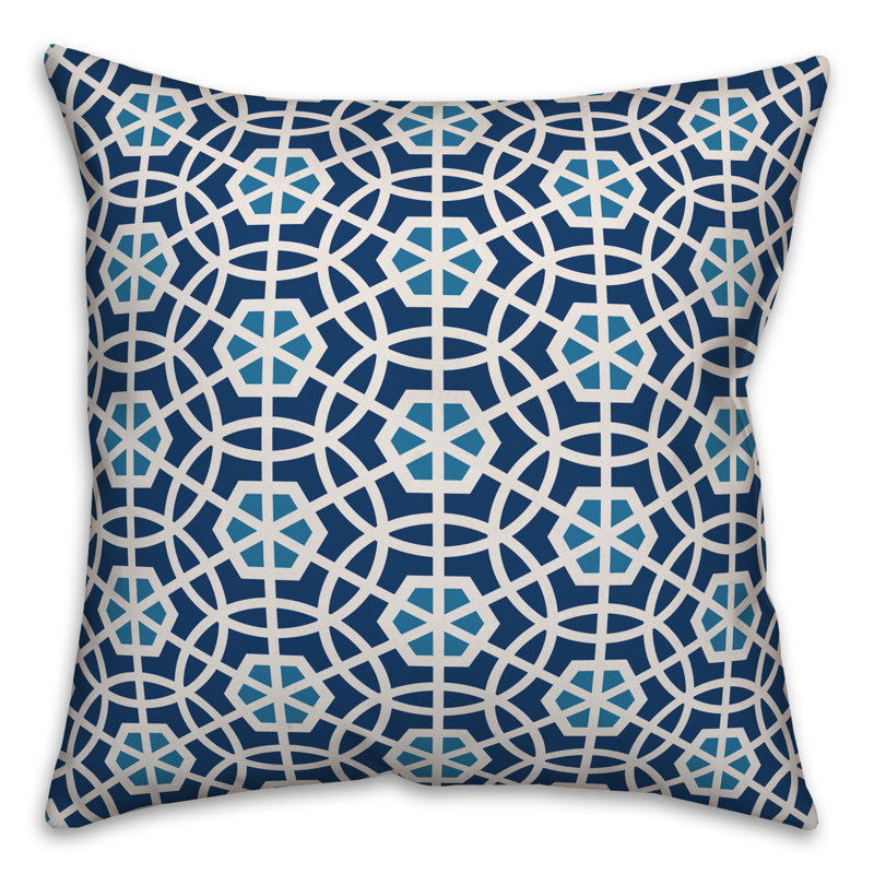  Coussin Geo, 16 po x 1 po, Bleu, Polyester / bourre en polyester