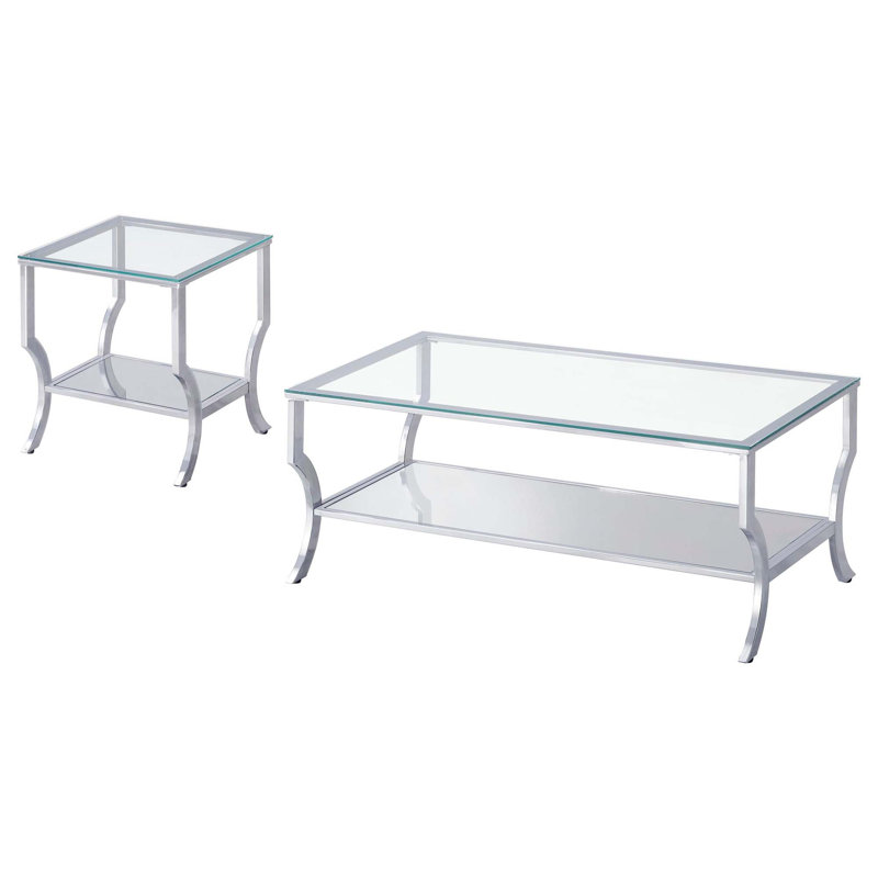 Modern Glass Top Coffee and End Table Set with Chrome Frame