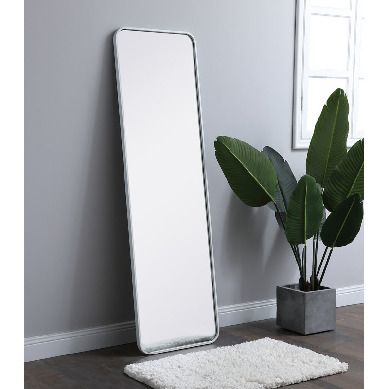 Sabine Metal Rounded Rectangle Wall Mirror, White, 60" x 18"
