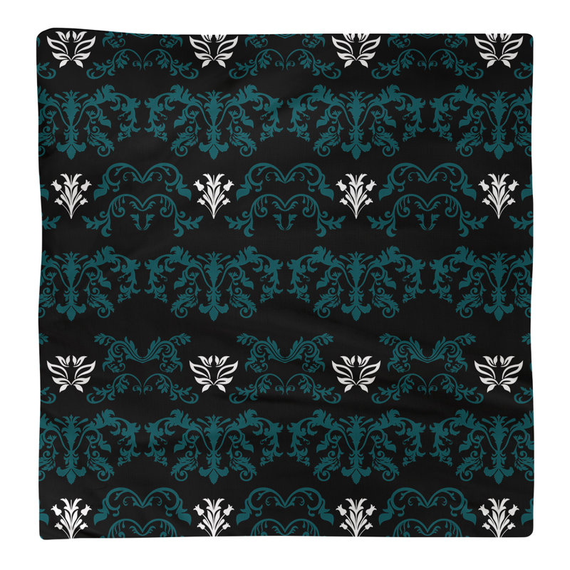 Damask Square Napkin, Midnight Green/Black/White, Polyester, 10" W x 10" L