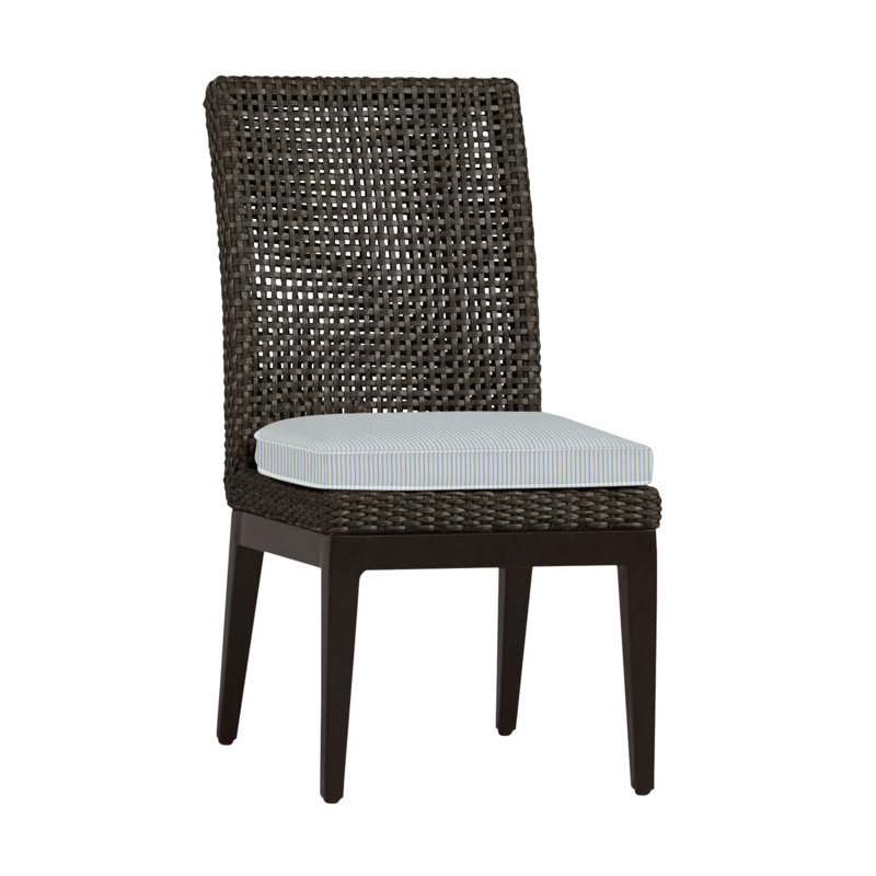 Peninsula Patio Dining Side Chair with Cushions, Mahogany/Chestnut, Welt, Paper Sky