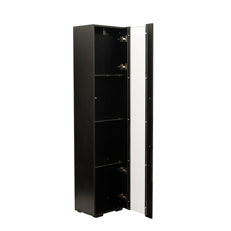 Side Cabinet with Aluminum LED Strip Light – Modern Storage Cabinet with Large Space for Living Room, Matte Black