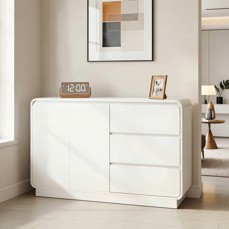 Modern Light Walnut Sideboard, 55.1'' Wide Storage Cabinet With 2 Doors And 3 Drawers, Versatile Dining Room,Living Room