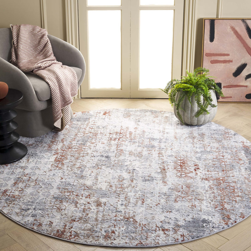 Tapis rouille / gris Vogue 154, Rond 6 pi 7 po
