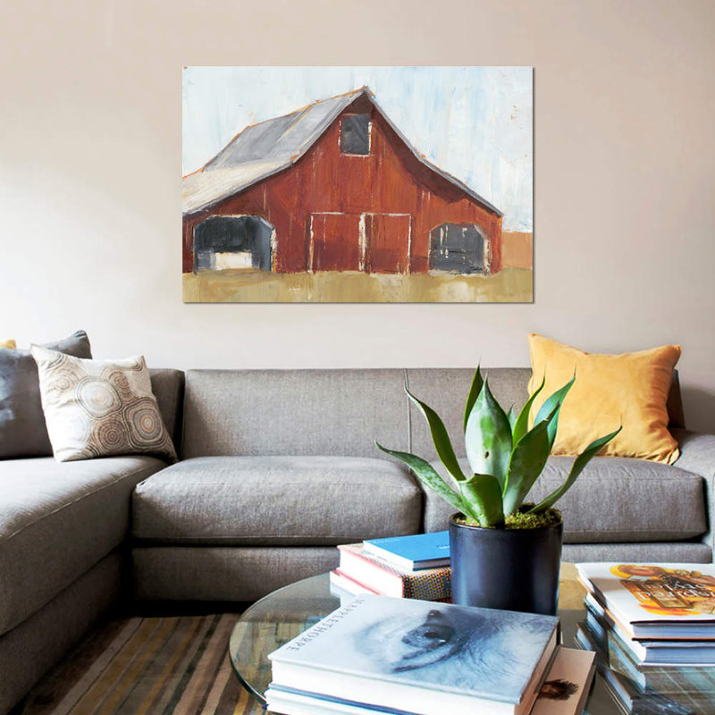 «Rustic Red Barn I», impression sur toile, H 8 po x l 12 po x P 0,75 po, Toile tendue, Pas de tapis