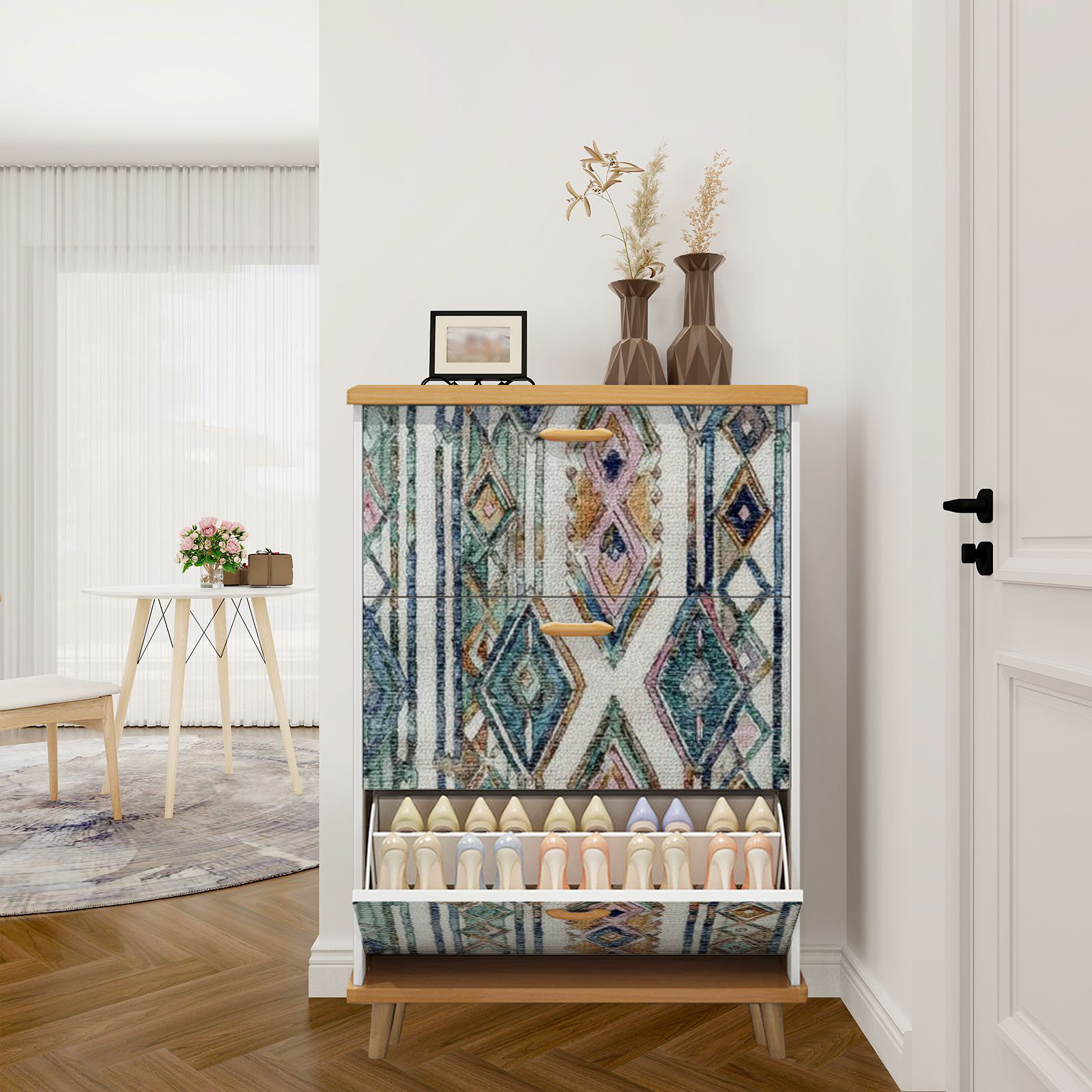 East Urban Home Shoe Storage Cabinet with 3 Flip Drawers for Carpet ...