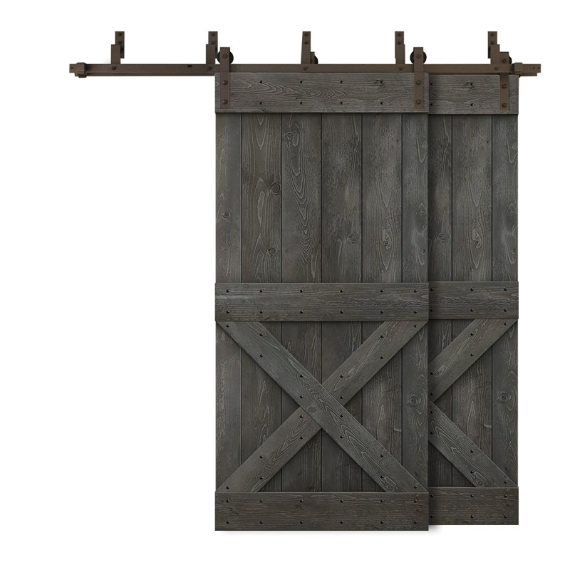Porte de grange à double bricolage avec panneau coulissant en bois teinté Mini X Series, 40 po x 84 po, Gris carbone