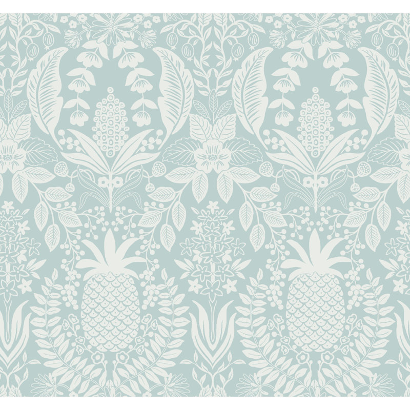 Papier peint ananas damassé, Bleu clair