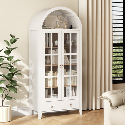 Kalaen 71" Arched Display Wood Cabinet with Tempered Glass and Adjustable Shelves by Gracie Oaks