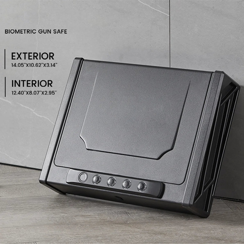 Coffre-fort pour pistolet à empreintes digitales pour pistolets Certifié CA DOJ 3 accès rapide Pavé numérique biométrique Noir mat chevet de sécurité pour arme à feu Coffre-fort pour voiture 12GA