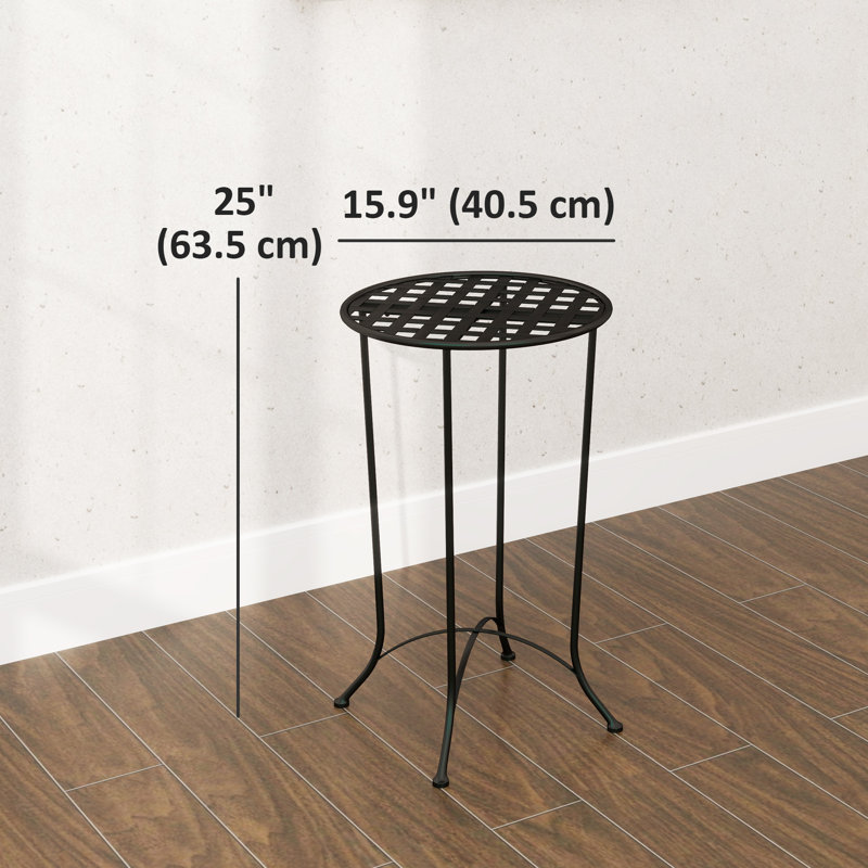 16" Patio Side Table, Metal Outdoor Table with Grid Top, Black