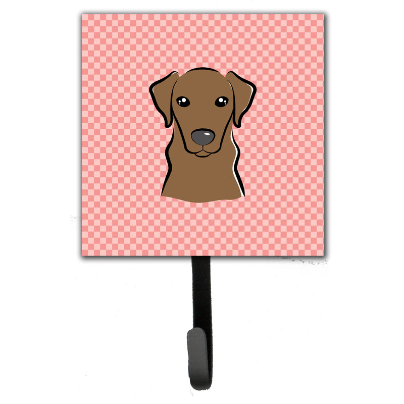 Porte-laisse en damier et crochet mural Labrador, Rose/brun
