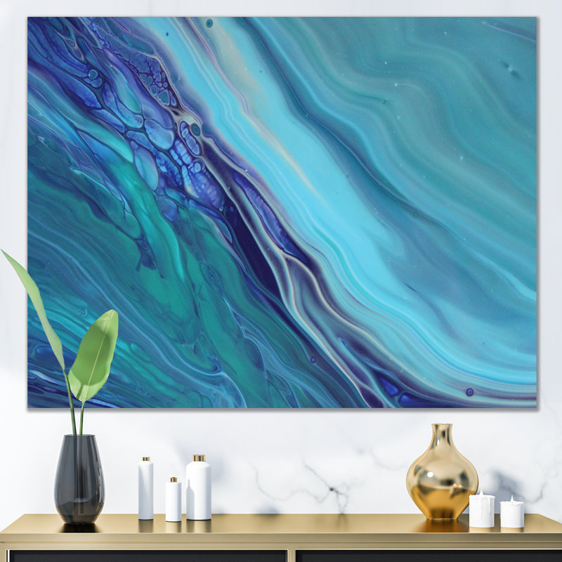 Art liquide avec vagues sur fond bleu - Toile moderne, Toile tendue, H 34 po x l 44 po x P 1,5 po