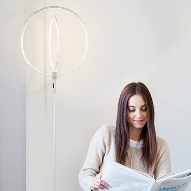White Adjustable LED Touch Floor Lamp with Dual Rings