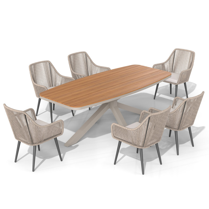 Outdoor 6-person Dining Set With Cushions, Cream, Beige/Brown