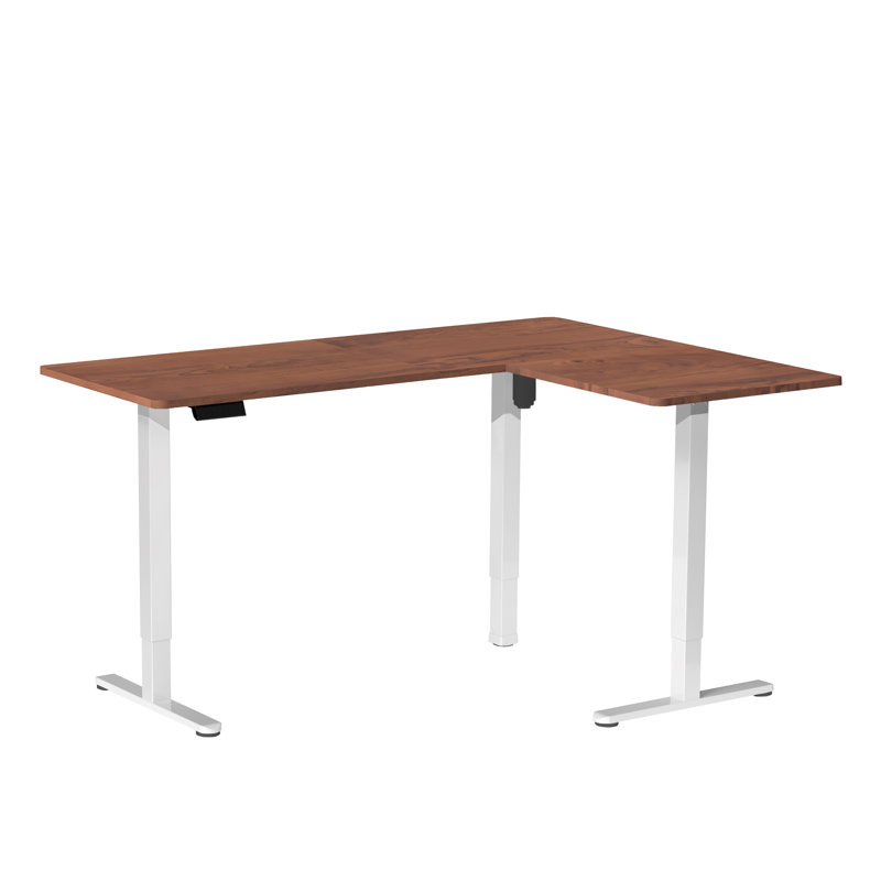 Bureau debout d'angle électrique VIVO, Noyer foncé / blanc, 55 po x 63 po