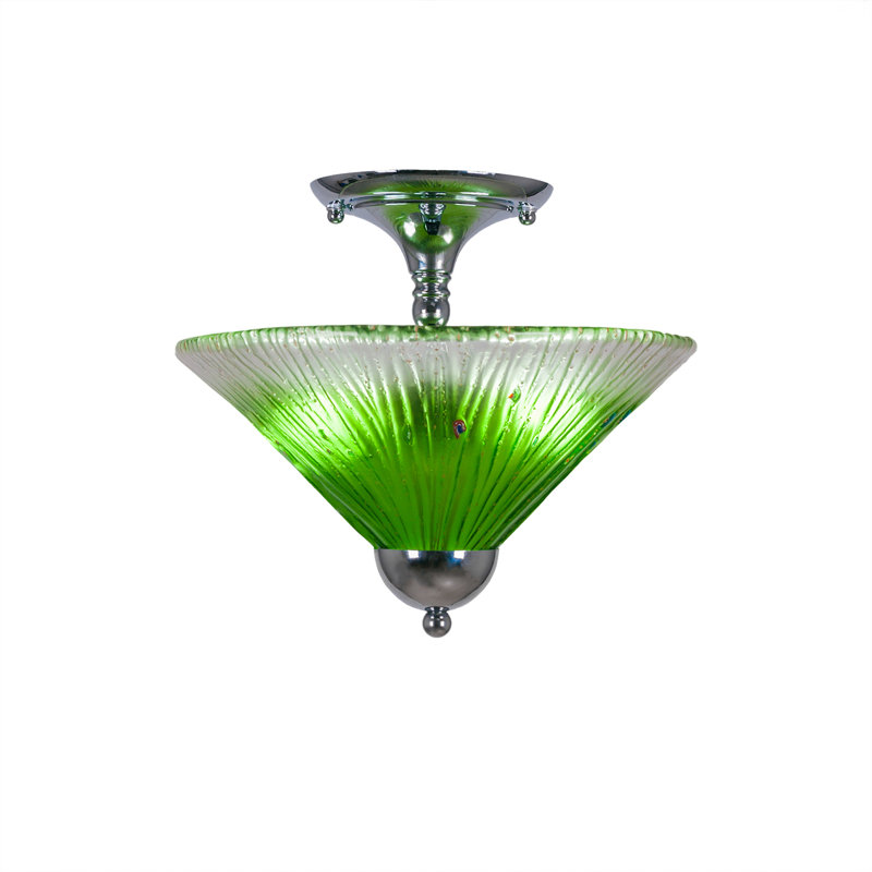 Semi-Flush 2 Bulbs With 12" Glass, Teal, Silver