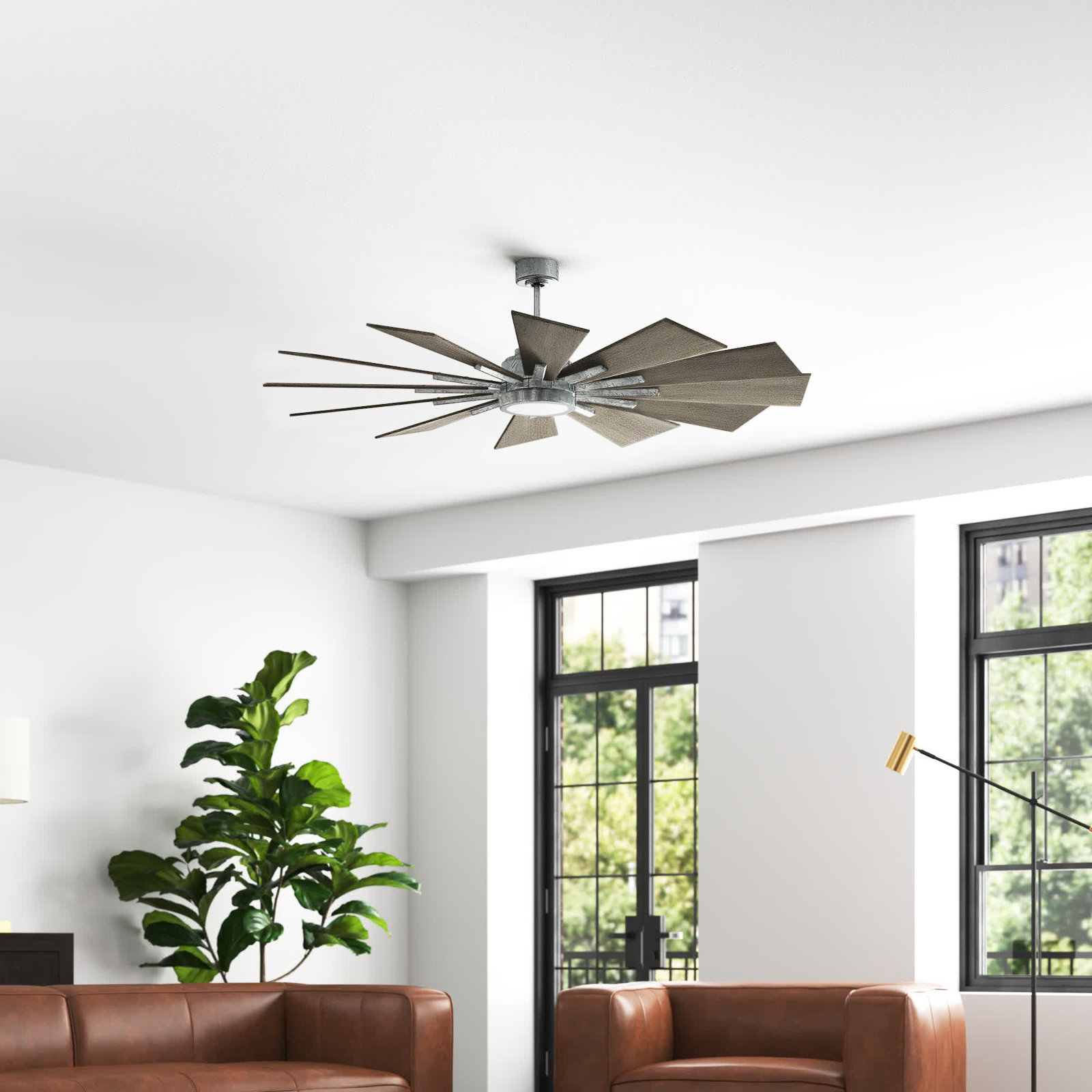Archibald 60'' 12 Blade Ceiling Fan with LED Light Kit, Weathered Oak