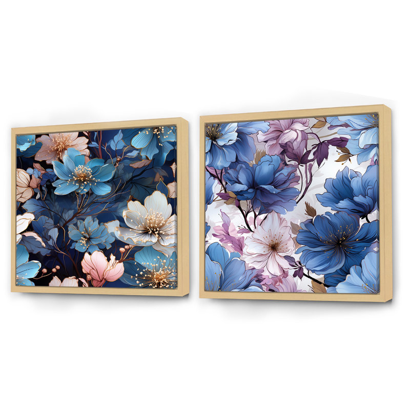 Artrip - Ensemble de 2 collages floraux carrés, H 16 po x l 33 po, Cadre flottant brun