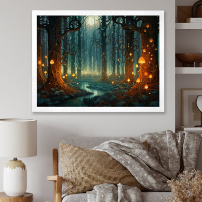 Glowing Lights In The Full Moon Forest Magic - Meadow Wall Art
