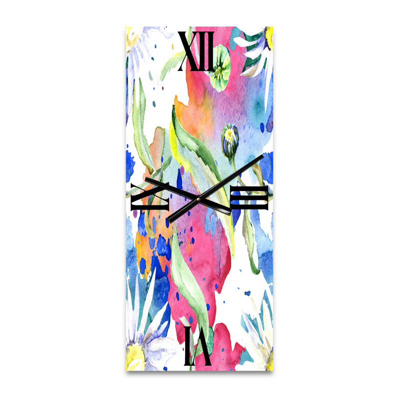 Iridiscent Daisy Flowers - Transitional Wall Clock, Large