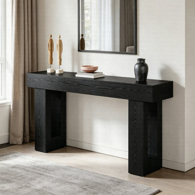63" Wood Sofa Table, Chunky Console Table For Entryway, Rustic Farmhouse Hallway Accent Table