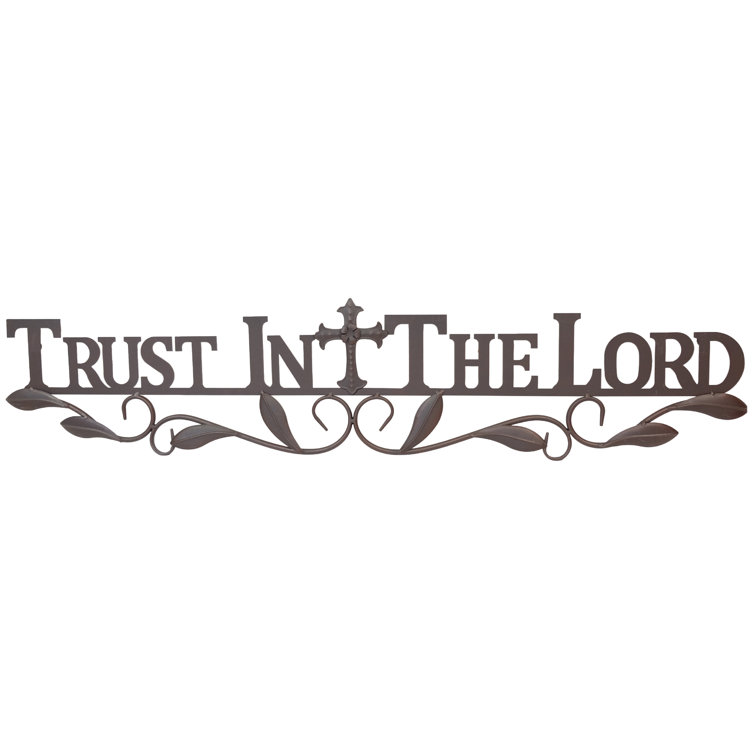 Metal Brown Ornate Leaves Trust in The Lord Sign Indoor / Outdoor Hanging Wall Décor