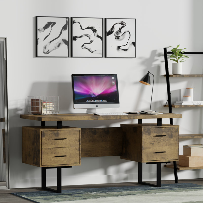 Auniya 60'' Desk, Reclaimed Brown Top/Body, Black Metal/Hardware