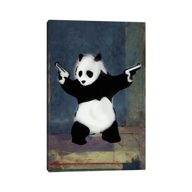 «Panda with Guns Blue Square», impression sur toile tendue, H 26 po x l 18 po x 1,5 po