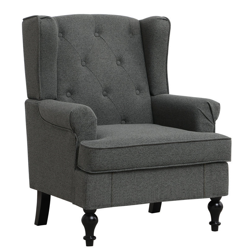 Upholsterd Wingback Armchair, Dark Gray Linen Blend