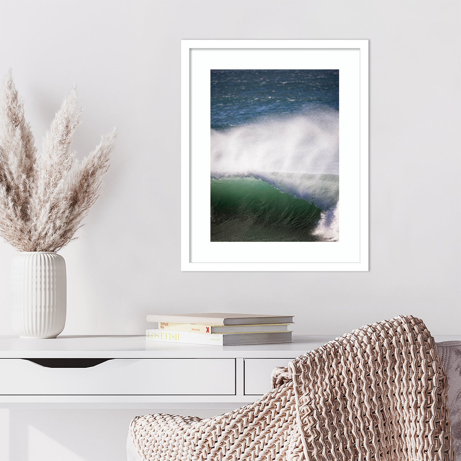 Tube Wave by Shot by Clint Wood Framed Wall Art Print, 21" H x 17" W, White 