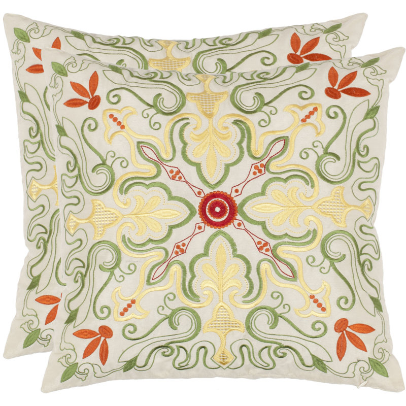 Dean Embroidered Reversible Throw Pillow, White/Multi