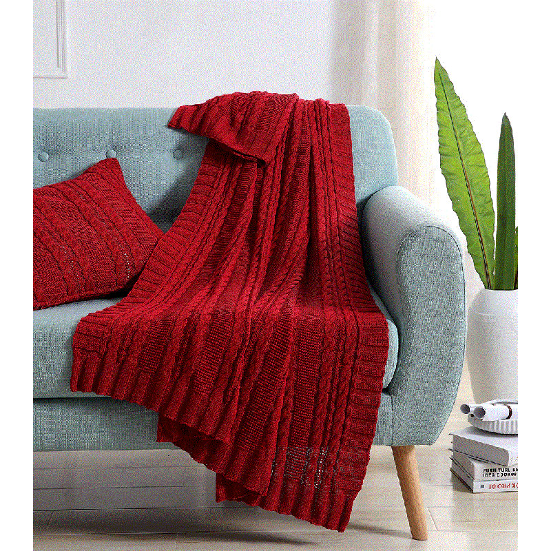 Red Cotton Cable Knit Throw Blanket 50" x 70"