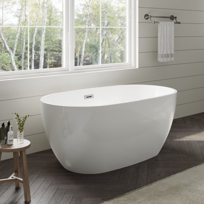 Baignoire autoportante blanche de 55 pouces avec bonde en chrome poli et garniture de trop-plein Juno