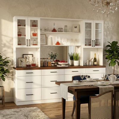Grande armoire à vin 94,5 po avec 12 tiroirs et portes en verre